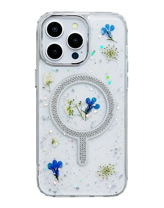 Newface iPhone 14 Pro Flower Magsafe Kapak - Krem