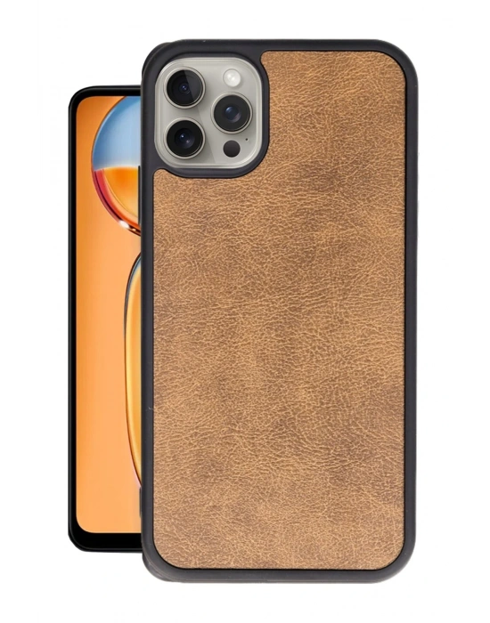 Newface iPhone 14 Pro Kılıf Aras Deri Kapak - Taba