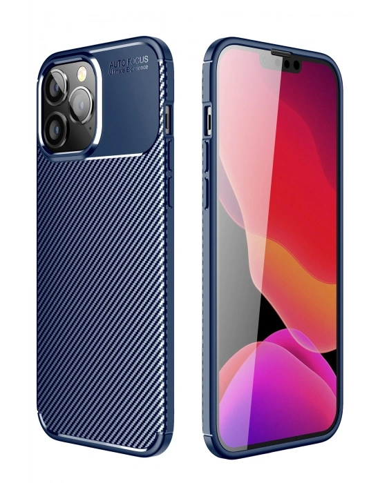 Newface iPhone 14 Pro Kılıf Auto Focus Karbon Kapak - Lacivert