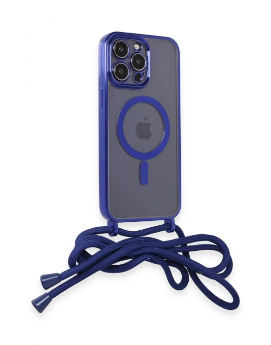 Newface iPhone 14 Pro Kılıf Divo Lazer Askılı Magsafe Kapak - Mavi