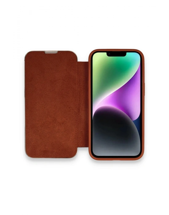 Newface iPhone 14 Pro Kılıf Dolpin Kapaklı - Kahverengi