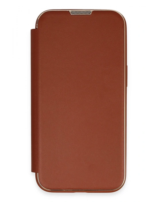 Newface iPhone 14 Pro Kılıf Dolpin Kapaklı - Kahverengi