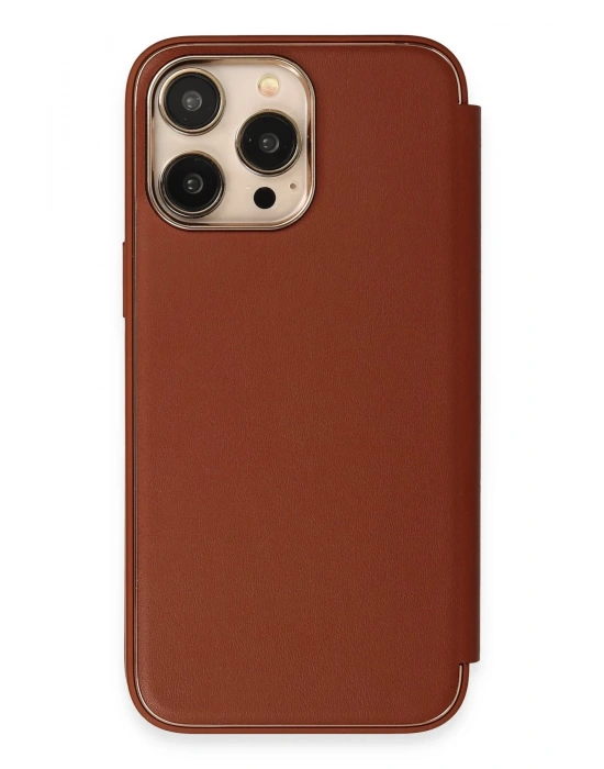 Newface iPhone 14 Pro Kılıf Dolpin Kapaklı - Kahverengi