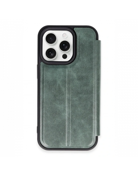 Newface iPhone 14 Pro Kılıf Flip Cover - Koyu Yeşil