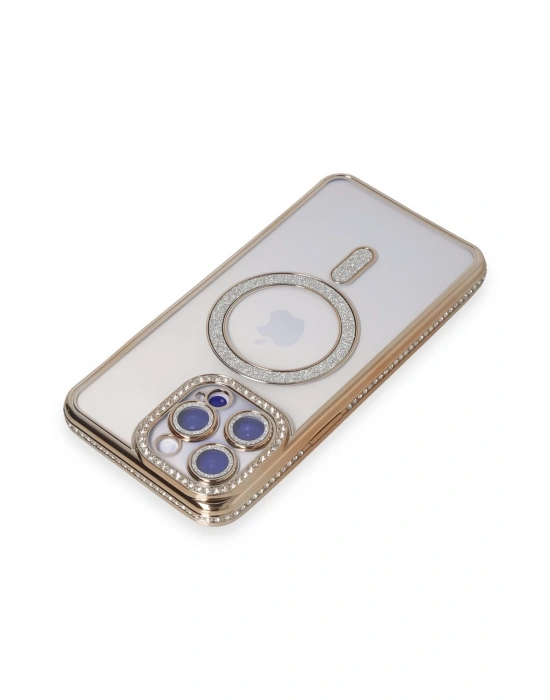 Newface iPhone 14 Pro Kılıf Joke Simli Magneticsafe Kılıf - Gold