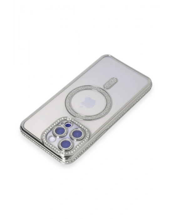 Newface iPhone 14 Pro Kılıf Joke Simli Magneticsafe Kılıf - Gümüş