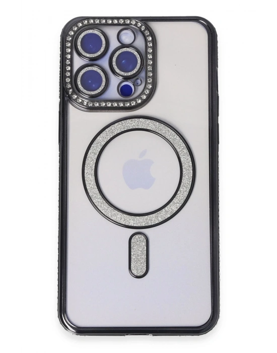 Newface iPhone 14 Pro Kılıf Joke Simli Magneticsafe Kılıf - Siyah