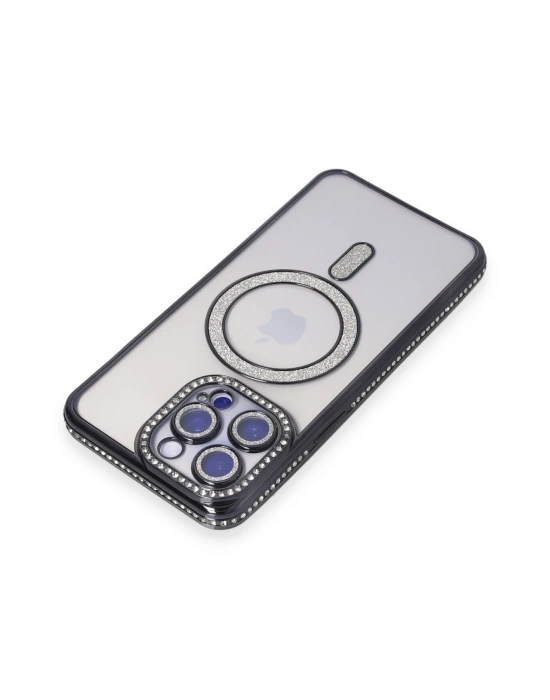 Newface iPhone 14 Pro Kılıf Joke Simli Magneticsafe Kılıf - Siyah