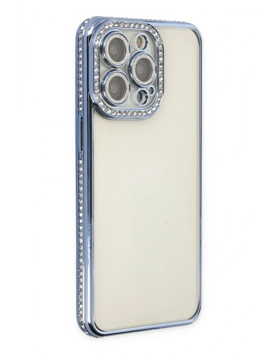 Newface iPhone 14 Pro Kılıf Joke Taşlı Silikon - Mavi