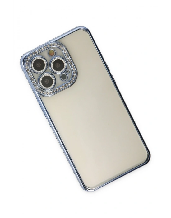 Newface iPhone 14 Pro Kılıf Joke Taşlı Silikon - Mavi