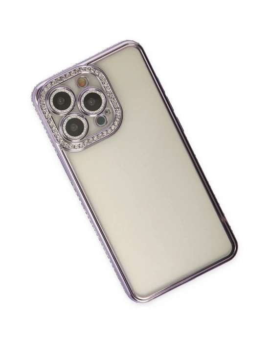 Newface iPhone 14 Pro Kılıf Joke Taşlı Silikon - Mor