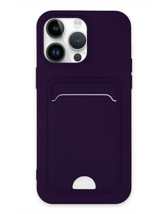 Newface iPhone 14 Pro Kılıf Kelvin Kartvizitli Silikon - Derin Mor