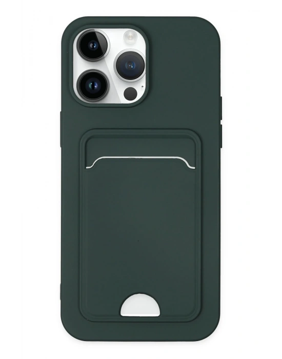 Newface iPhone 14 Pro Kılıf Kelvin Kartvizitli Silikon - Koyu Yeşil