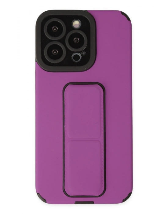 Newface iPhone 14 Pro Kılıf Mega Standlı Silikon - Mor