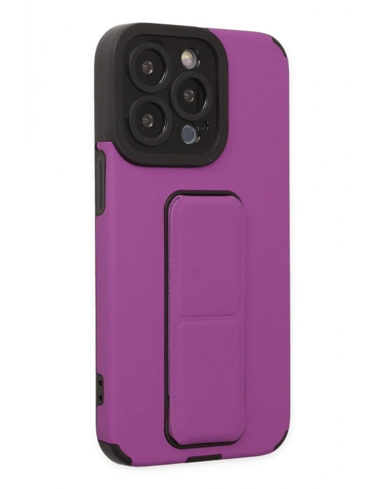 Newface iPhone 14 Pro Kılıf Mega Standlı Silikon - Mor