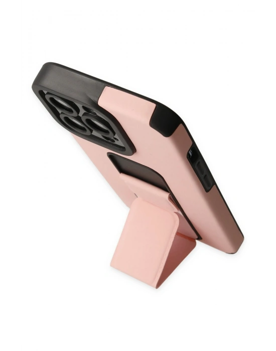 Newface iPhone 14 Pro Kılıf Mega Standlı Silikon - Pudra