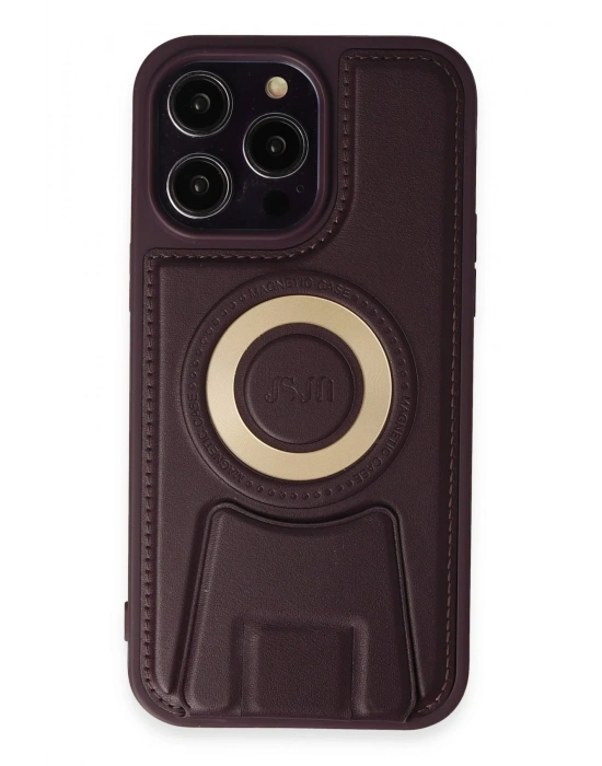 Newface iPhone 14 Pro Kılıf Merkür Magneticsafe Standlı Kapak - Derin Mor