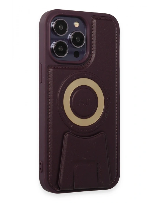 Newface iPhone 14 Pro Kılıf Merkür Magneticsafe Standlı Kapak - Derin Mor