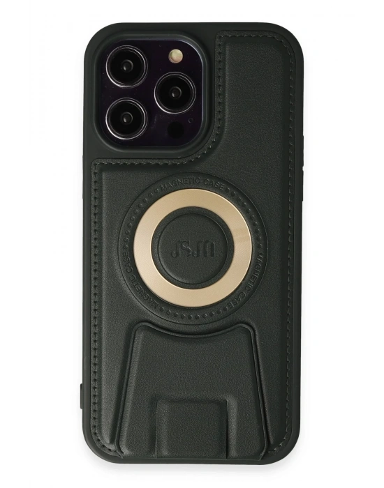 Newface iPhone 14 Pro Kılıf Merkür Magneticsafe Standlı Kapak - Koyu Yeşil