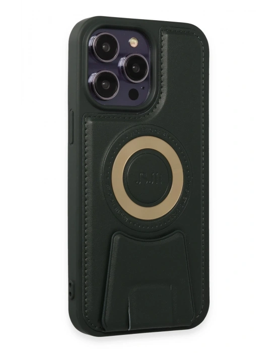 Newface iPhone 14 Pro Kılıf Merkür Magneticsafe Standlı Kapak - Koyu Yeşil