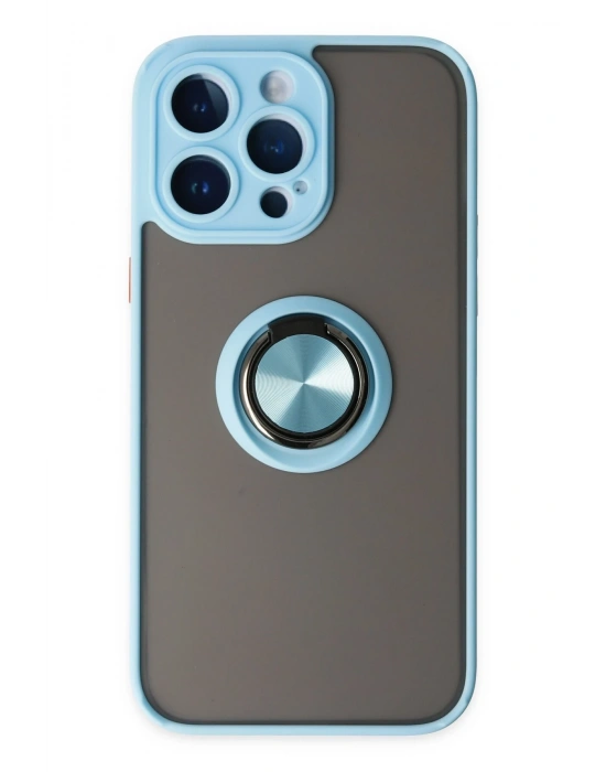 Newface iPhone 14 Pro Kılıf Montreal Yüzüklü Silikon Kapak - Buz Mavi