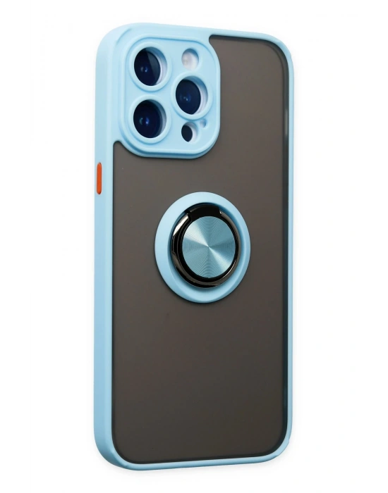 Newface iPhone 14 Pro Kılıf Montreal Yüzüklü Silikon Kapak - Buz Mavi