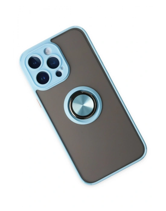 Newface iPhone 14 Pro Kılıf Montreal Yüzüklü Silikon Kapak - Buz Mavi