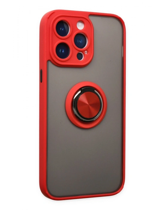 Newface iPhone 14 Pro Kılıf Montreal Yüzüklü Silikon Kapak - Kırmızı