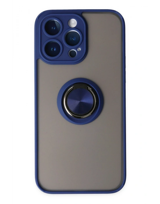 Newface iPhone 14 Pro Kılıf Montreal Yüzüklü Silikon Kapak - Lacivert