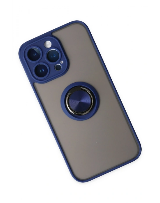 Newface iPhone 14 Pro Kılıf Montreal Yüzüklü Silikon Kapak - Lacivert