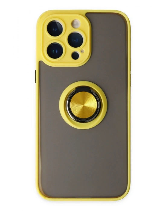Newface iPhone 14 Pro Kılıf Montreal Yüzüklü Silikon Kapak - Sarı