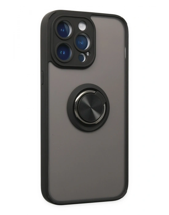 Newface iPhone 14 Pro Kılıf Montreal Yüzüklü Silikon Kapak - Siyah