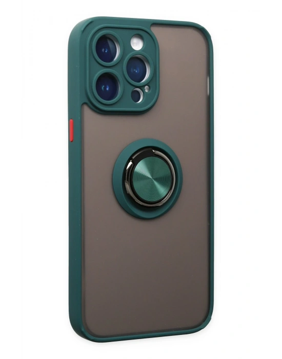 Newface iPhone 14 Pro Kılıf Montreal Yüzüklü Silikon Kapak - Yeşil