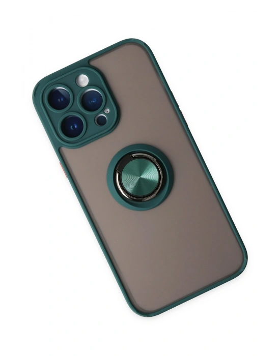 Newface iPhone 14 Pro Kılıf Montreal Yüzüklü Silikon Kapak - Yeşil