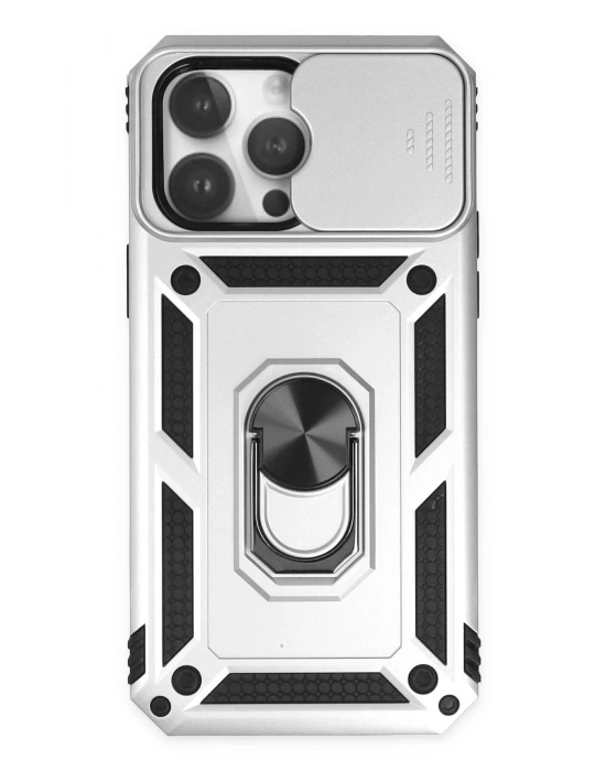 Newface iPhone 14 Pro Kılıf Pars Lens Yüzüklü Silikon - Gümüş