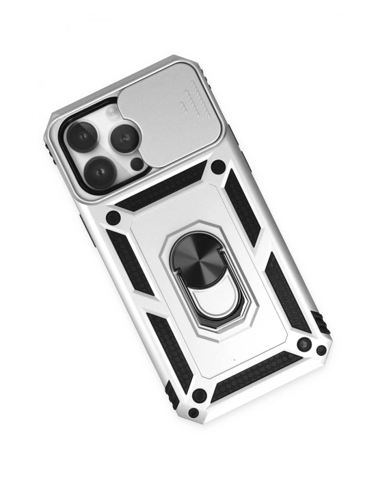 Newface iPhone 14 Pro Kılıf Pars Lens Yüzüklü Silikon - Gümüş