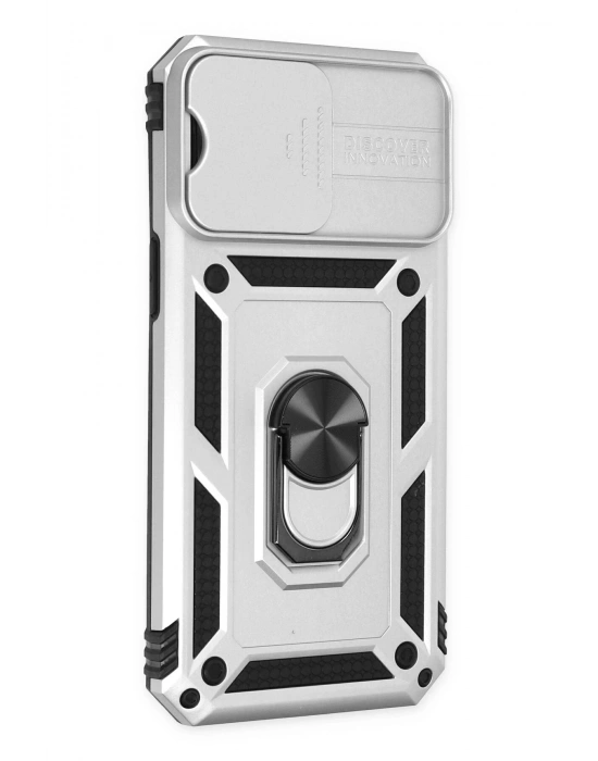 Newface iPhone 14 Pro Kılıf Pars Lens Yüzüklü Silikon - Gümüş