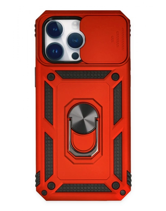 Newface iPhone 14 Pro Kılıf Pars Lens Yüzüklü Silikon - Kırmızı