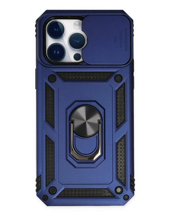 Newface iPhone 14 Pro Kılıf Pars Lens Yüzüklü Silikon - Lacivert