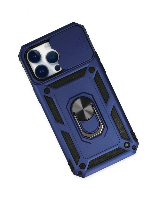 Newface iPhone 14 Pro Kılıf Pars Lens Yüzüklü Silikon - Lacivert