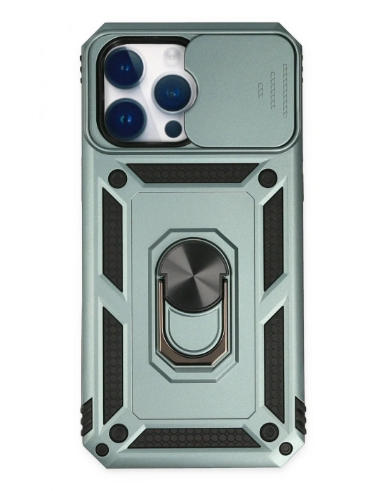 Newface iPhone 14 Pro Kılıf Pars Lens Yüzüklü Silikon - Yeşil