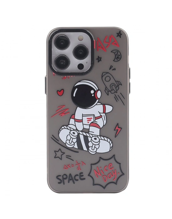 Newface iPhone 14 Pro Kılıf Prada Desenli Kapak - Prada Siyah - 1