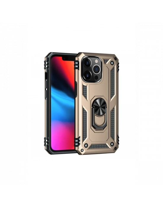 Newface iPhone 14 Pro Kılıf Sofya Yüzüklü Silikon Kapak - Gold