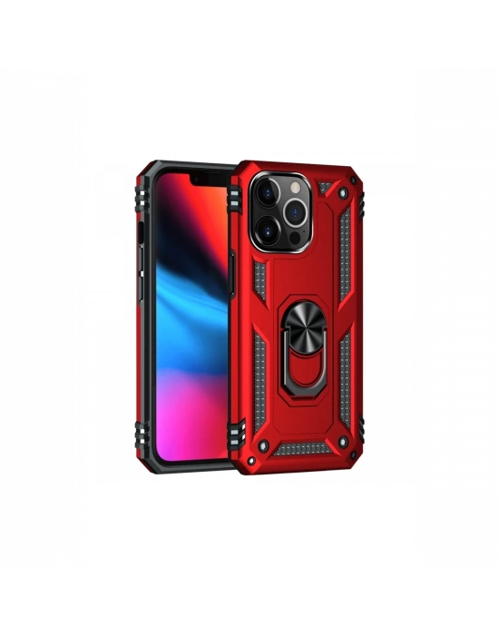 Newface iPhone 14 Pro Kılıf Sofya Yüzüklü Silikon Kapak - Kırmızı