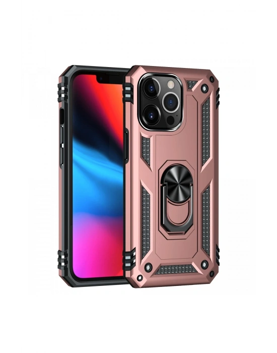 Newface iPhone 14 Pro Kılıf Sofya Yüzüklü Silikon Kapak - Rose