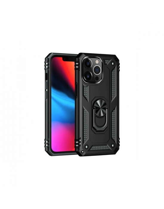 Newface iPhone 14 Pro Kılıf Sofya Yüzüklü Silikon Kapak - Siyah