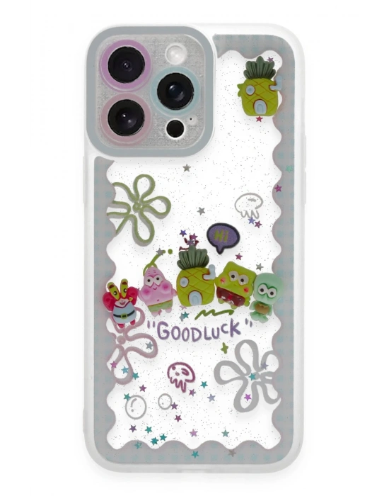 Newface iPhone 14 Pro Kılıf Sweet Desenli Silikon Kapak - Açık Mavi