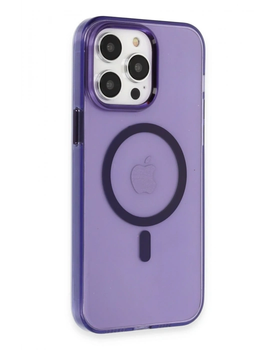 Newface iPhone 14 Pro Kılıf Tron Şeffaf Magsafe Kapak - Derin Mor