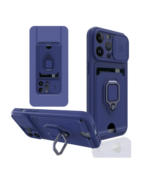 Newface iPhone 14 Pro Kılıf Zuma Kartvizitli Yüzüklü Silikon - Lacivert