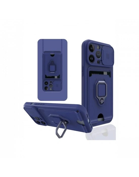 Newface iPhone 14 Pro Kılıf Zuma Kartvizitli Yüzüklü Silikon - Lacivert